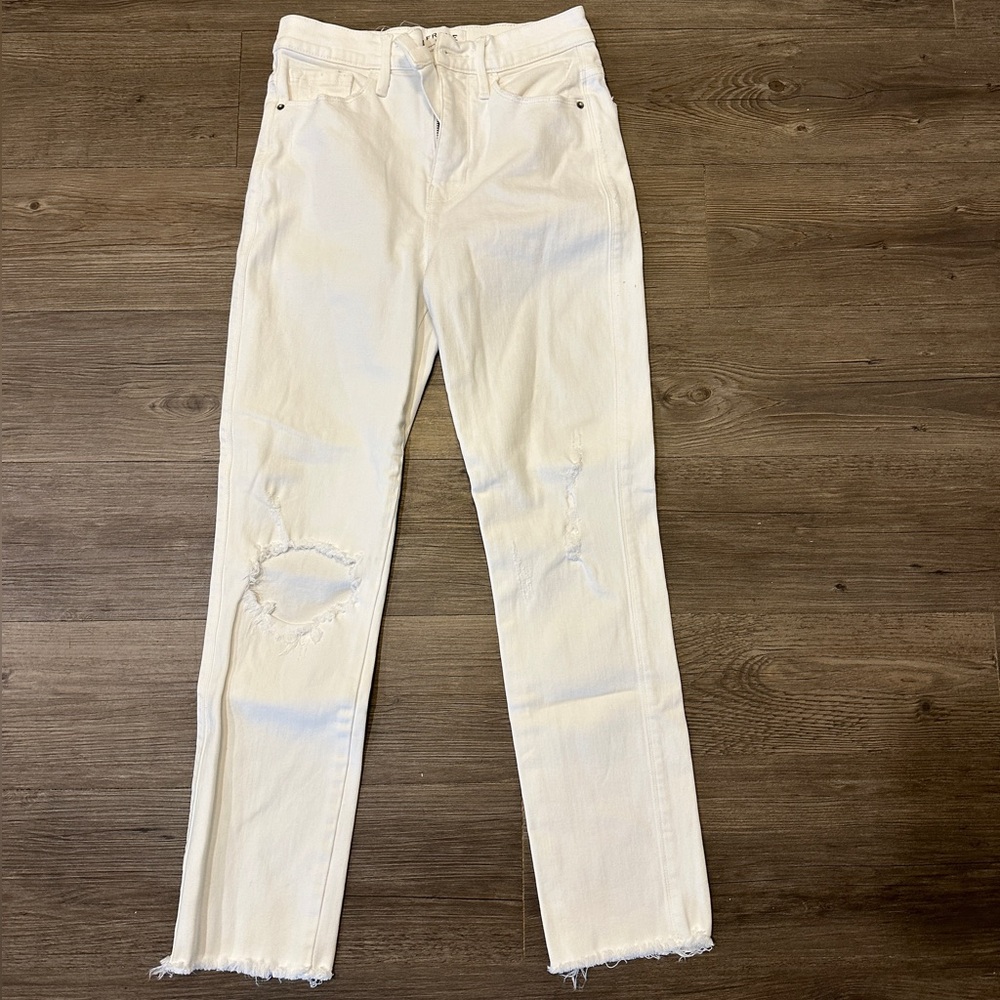 Frame Denim Frayed White Jeans